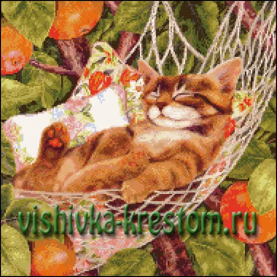 Вышивка крестом Кот в гамаке