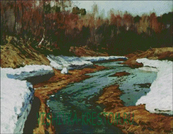 Вышивка крестом Левитан Весна Большая вода 