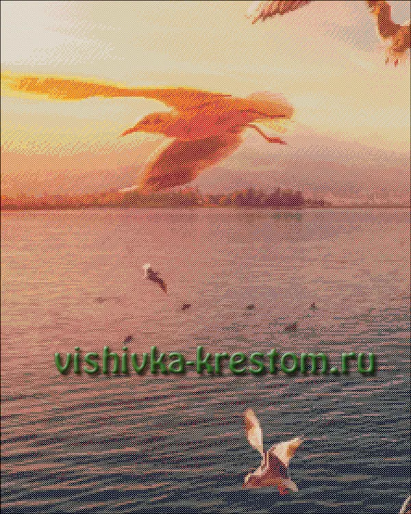 Вышивка крестом Птицы над морем. Триптих