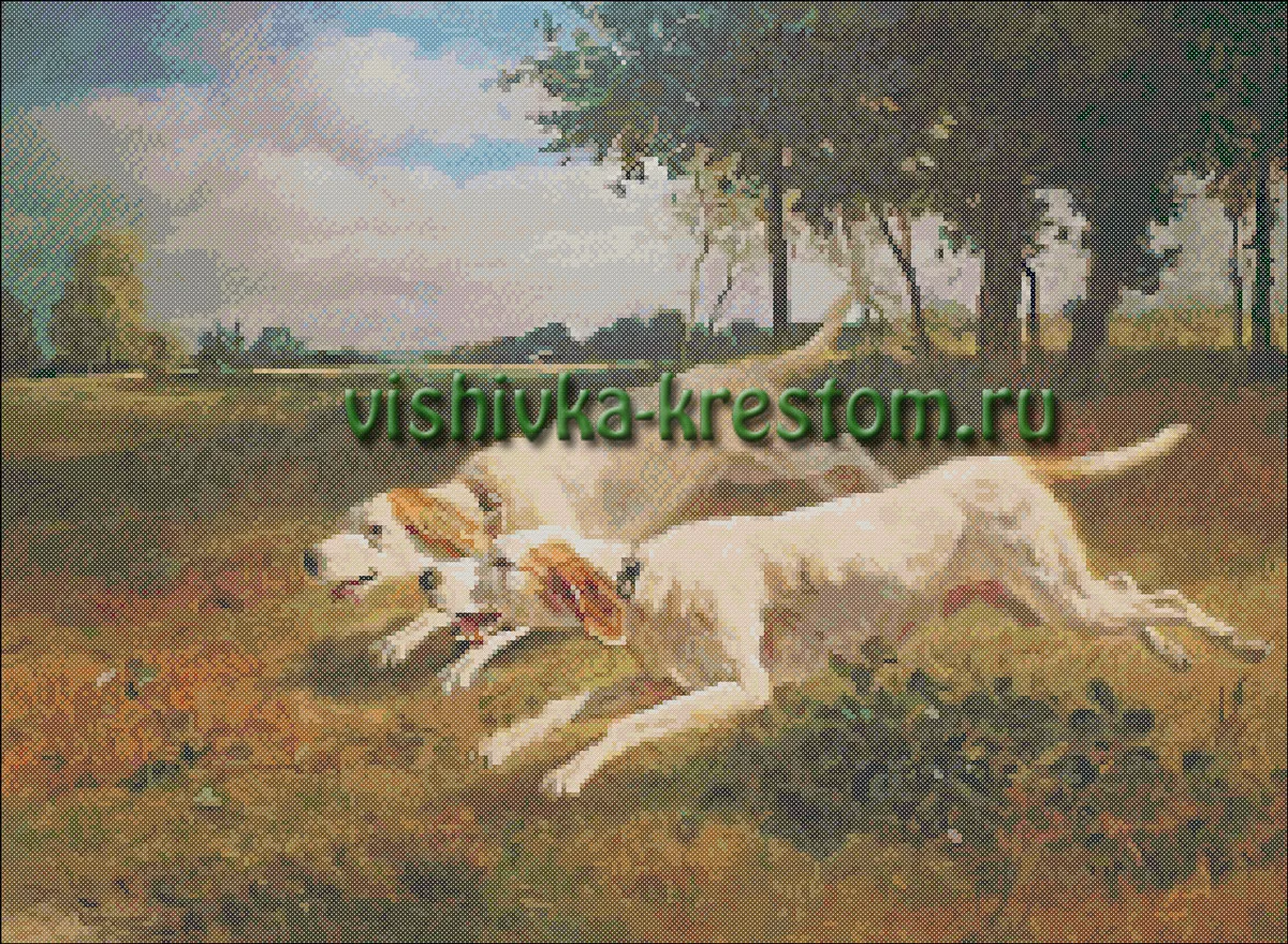 Вышивка крестом Бегущие собаки